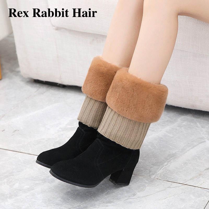 Real Rabbit Furnish Bag Fashion Flipped Legs Set Hundred Peel Socks Set Autumn Winter General Warm Calf Leg Warmers Rex rabbit hair