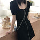Female Summer Elegant Mini Black Club Dress Vintage Slim Puff Sleeve Short Holiday Dress Graceful Party Dress