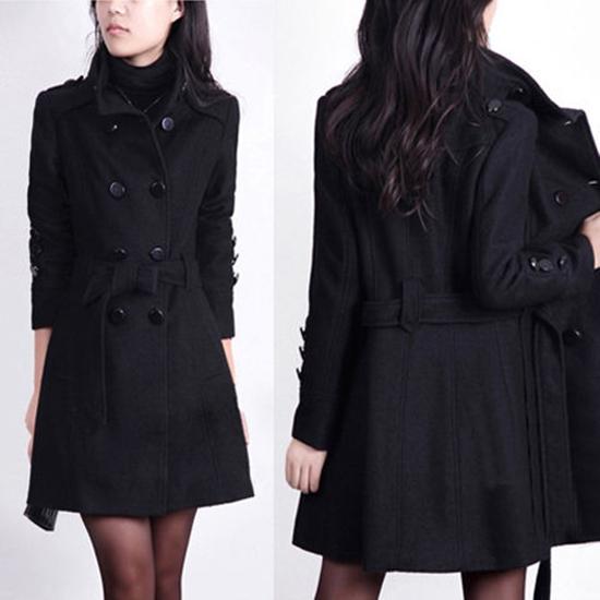 Women Coats Winter Trench Coat Fashion Woolen Long Coat Tops Women's Elegant Double Breasted Coat