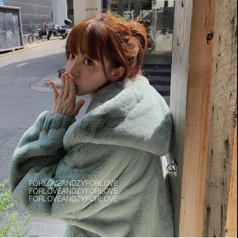 Winter Ladies Mink Fleece Hooded Coat Thick Warm Faux Fur Coat Loose Large Size Mink Fur Plush Coat