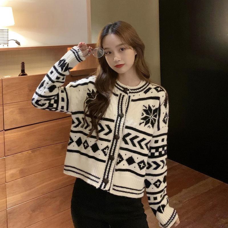 Sweater Cardigan Korean Version Loose Wild Hong Kong Style Retro Thin Spring  Autumn Short Coat