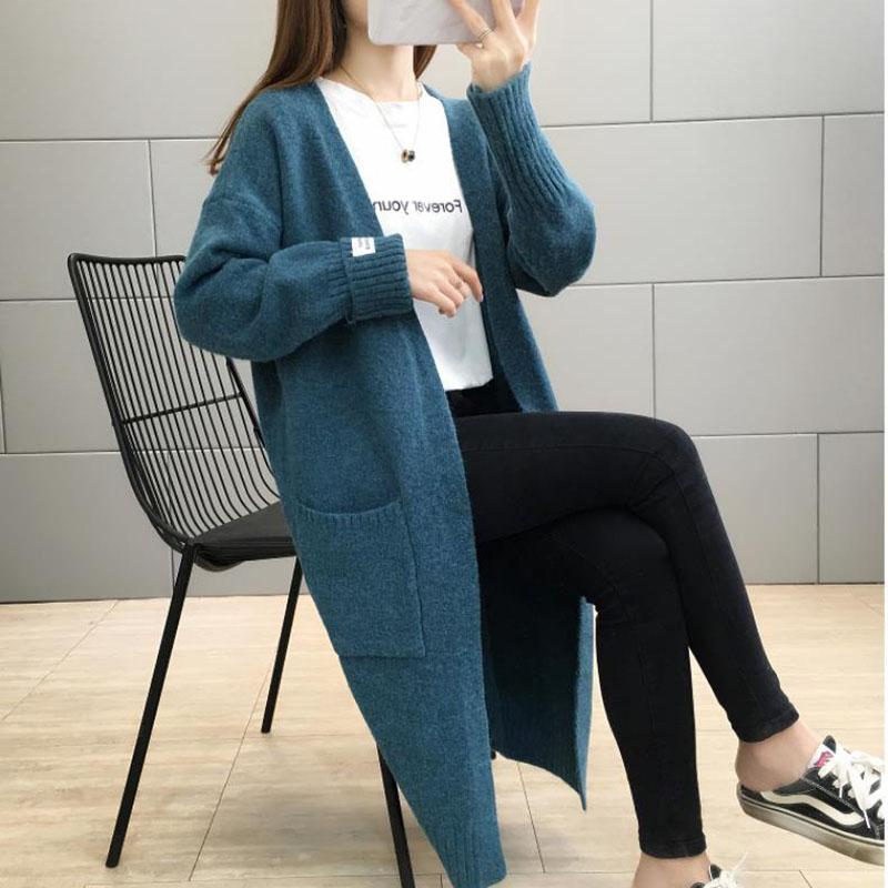 Spring and Autumn Casual Thick Sweater Mid-length Knitted Cardigan Jacket Pure Color Simple Female Top
