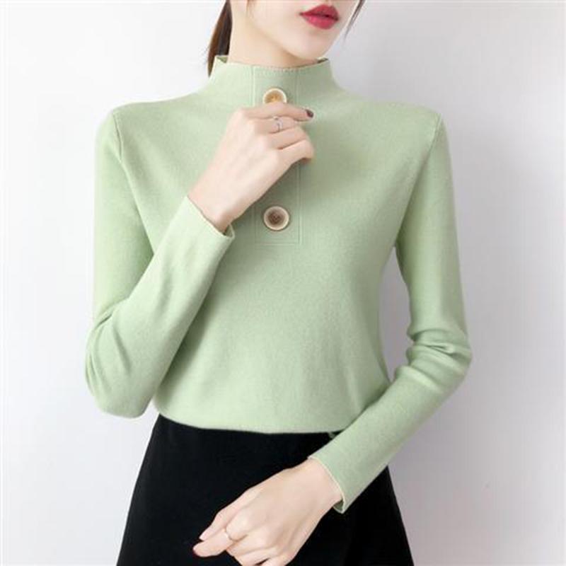 Women's  Button Turtleneck pullover  long sleeve slim bottoming Knit sweater jumpers top winter