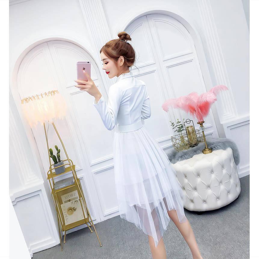 High Cold Irregular Suit Skirt Waist Was Thin Double-breasted Mesh Gauze Jacket Dress