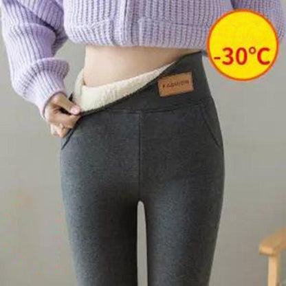 Lamb Velvet Leggings with Pockets Plus Velvet Pants Outer Wear Women's Autumn and Winter Cold-resistant Warm Pants Cotton Trousers Women
