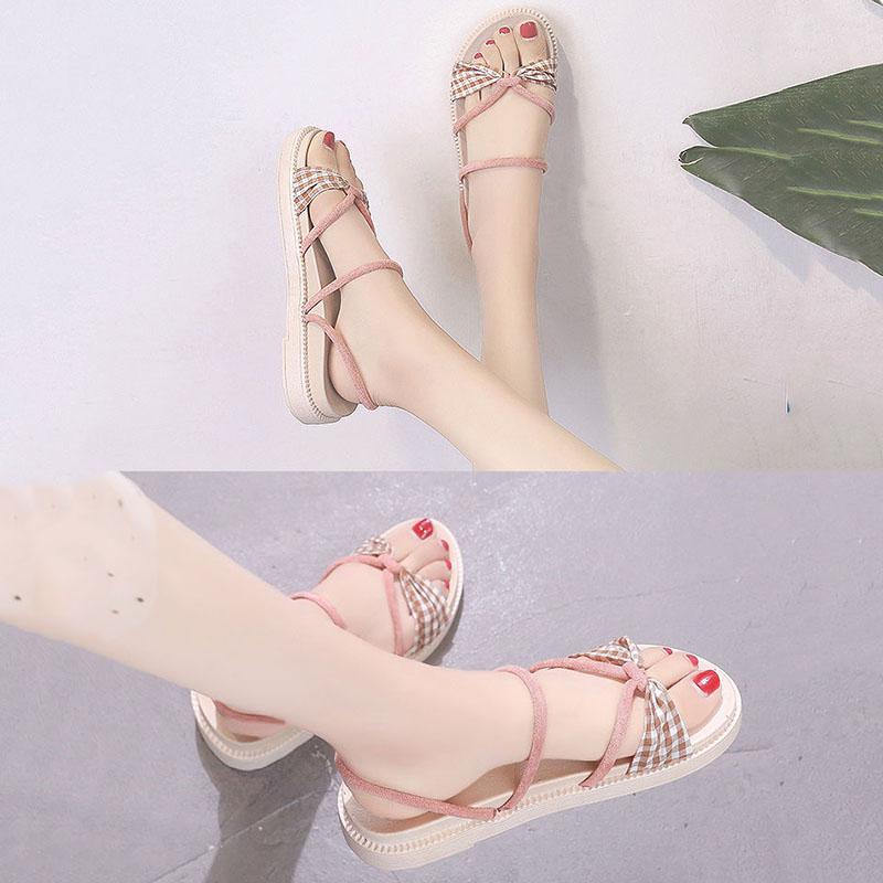Female Summer Student Sandals Korean Fashion Outer Wear Non-slip Flat Shoes Small Fresh Roman Beach Shoes