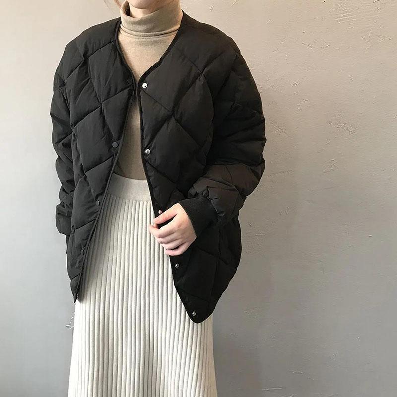 Winter Short Ladies Down Jacket Korean Fashion Loose Solid Color Cotton Jacket Thick Round Neck Jacket