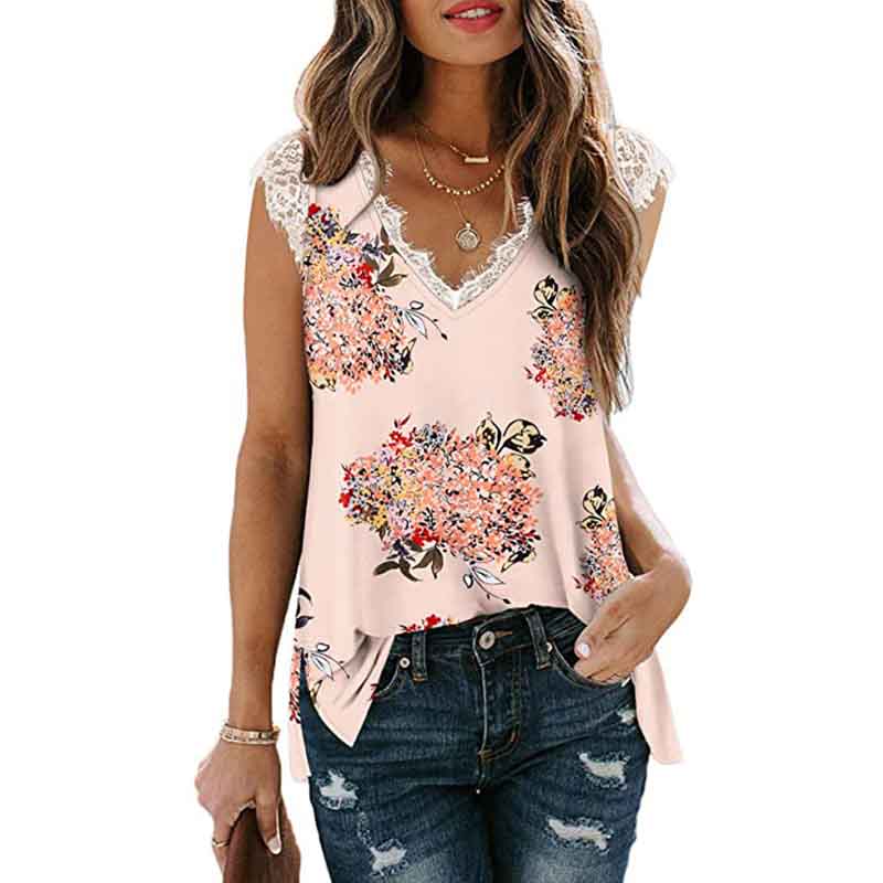 European and American Summer Lace Vest Loose Casual Slit T-shirt