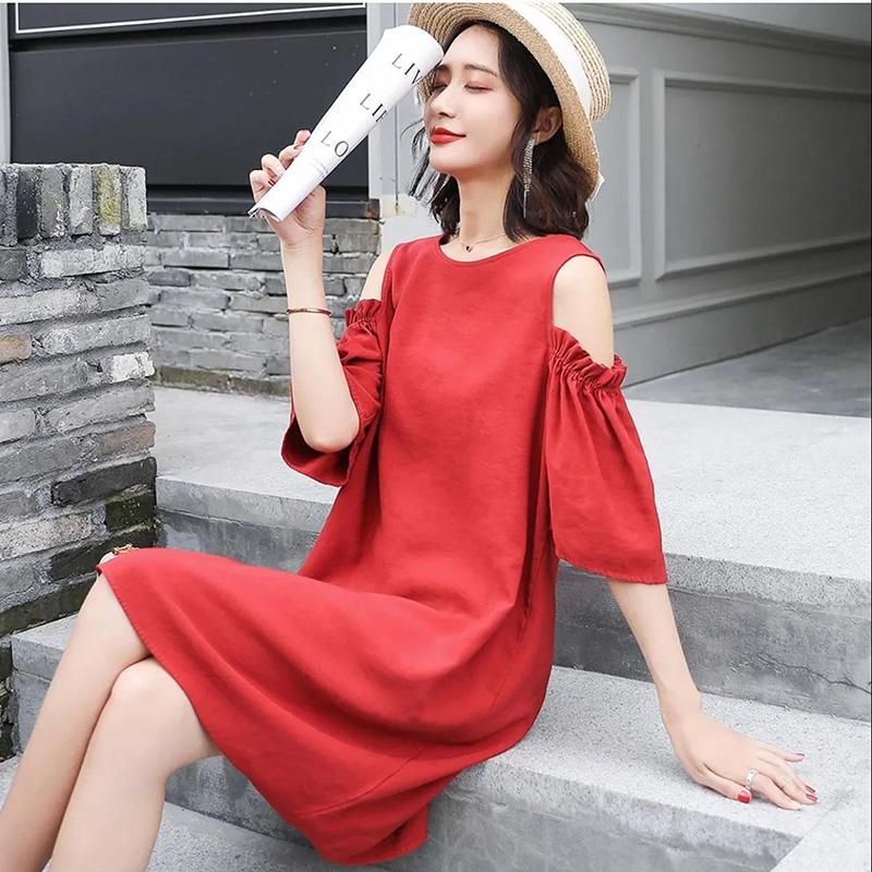 Large Size M-XXXXL Women's Summer Dress Back Bow Knee-length Daily Wear Office Dating Party