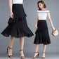 Chiffon Skirt Women's Spring and Summer Mid-length Floral Skirt High Waist Ruffled Skirt