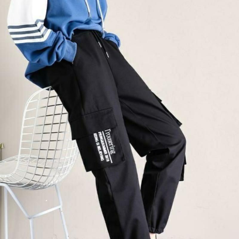 Overalls for Male and Female Students Ins Tide Korean Version of Straight Leg Beam Fashion Versatile Multi-pocket Harlan Sports Casual Pants
