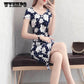 WTEMPO Brand Printed Bag Hip Skirt In The Long Dress Female Summer Waist Split Fork Fashion V-neck