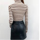 High Neck Women's Sweater Autumn Winter Striped Slim Fit Tight Sexy Long-sleeved Knitted Sweater