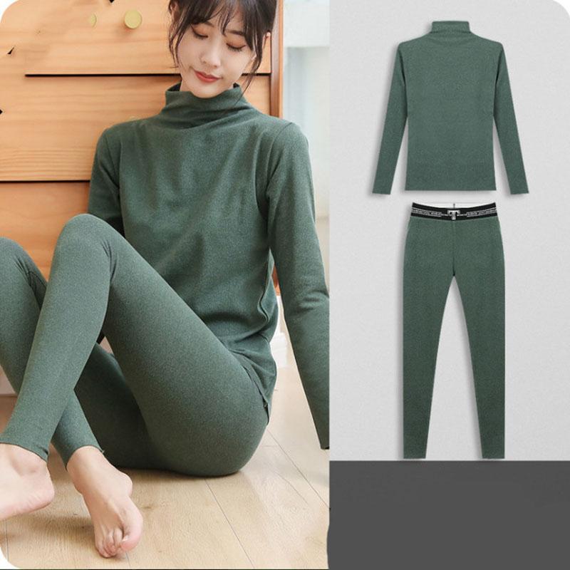 Cationic Velvet Thermal Underwear Set Winter Half-aged Bottoming Shirt Qiuyi Long Trousers Cotton Sweater Two-piece Set