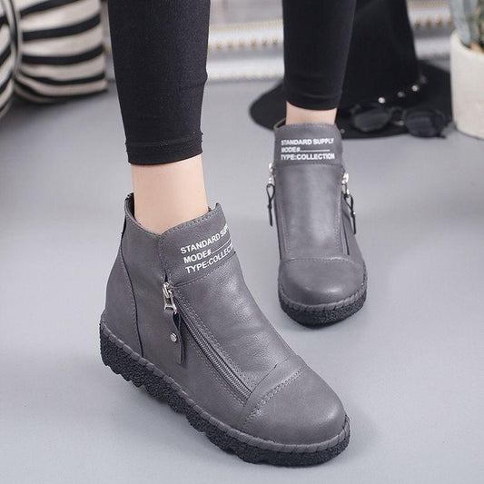 Autumn and Winter Plus Velvet Ankle Boots British Women's Leather Shoes Women's Shoes Cotton Boots