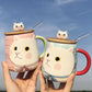 Cute and Cute Ceramic Mug with Lid Spoon Female Student High-value Couple Breakfast Coffee Drinking Cup Ins