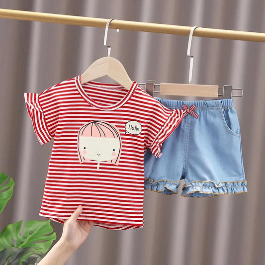 Girls' Summer Clothes Girls' Short-sleeved Suit Summer Kids Clothes Two-piece Children's Clothes