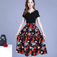 Pofulove M-3XL Women Plus Size V-neck Print Dress Slim Short Sleeve Dress A-line Dresses Below Knee