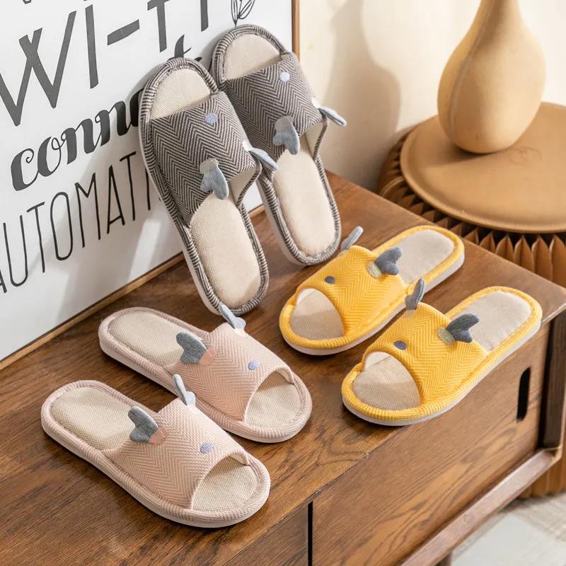 Cotton Linen Slippers Home Indoor Linen Slippers Female Spring and Autumn Non-slip Net Celebrity Cute Thick-soled Slippers