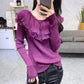 Autumn and Winter Lotus Leaf Collar Knitted Bottoming Shirt Slim Button Solid Color Sweater Fashion All-match