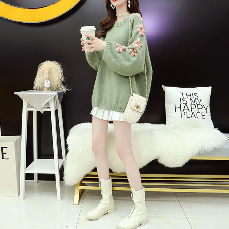 Autumn Winter  Women Fashion Sweater Casual Knitting Sweater  Round Neck Pullovers Loose Casual Long Sleeve Sweater
