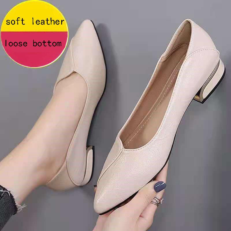 One Shoe Two Wear  Real Soft Leather Single Shoes Women Spring and Autumn New Low-heeled Comfortable All-match Casual Work