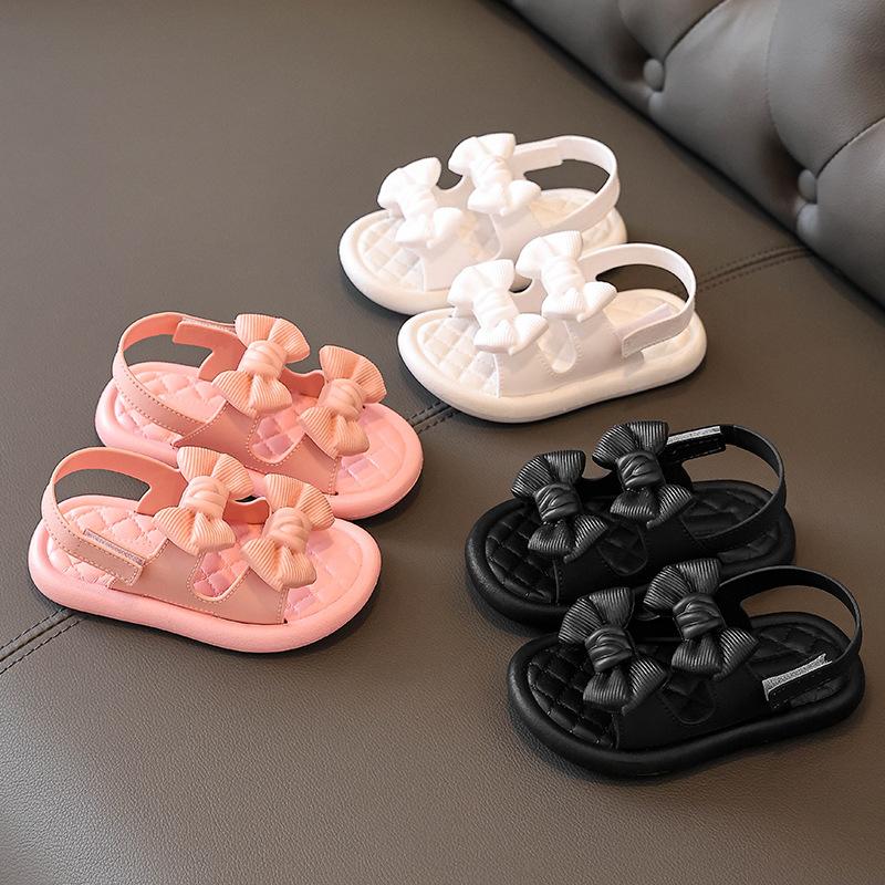 Summer Girls' Solid Color Sandals Non-slip Soft Bottom Middle and Small Children's Student Princess Shoes Open Toe Baby Beach Sandals