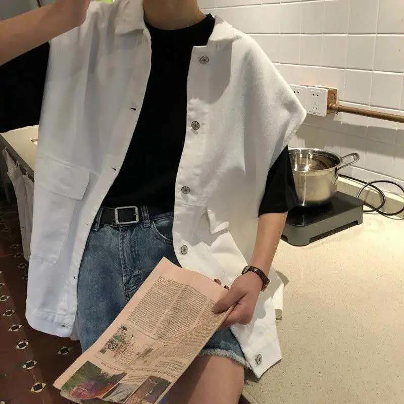 Turn-down Collar Solid Color Women's Vest Sleeveless Spring and Summer Loose Casual Buttons Coat Black White Waistcoat