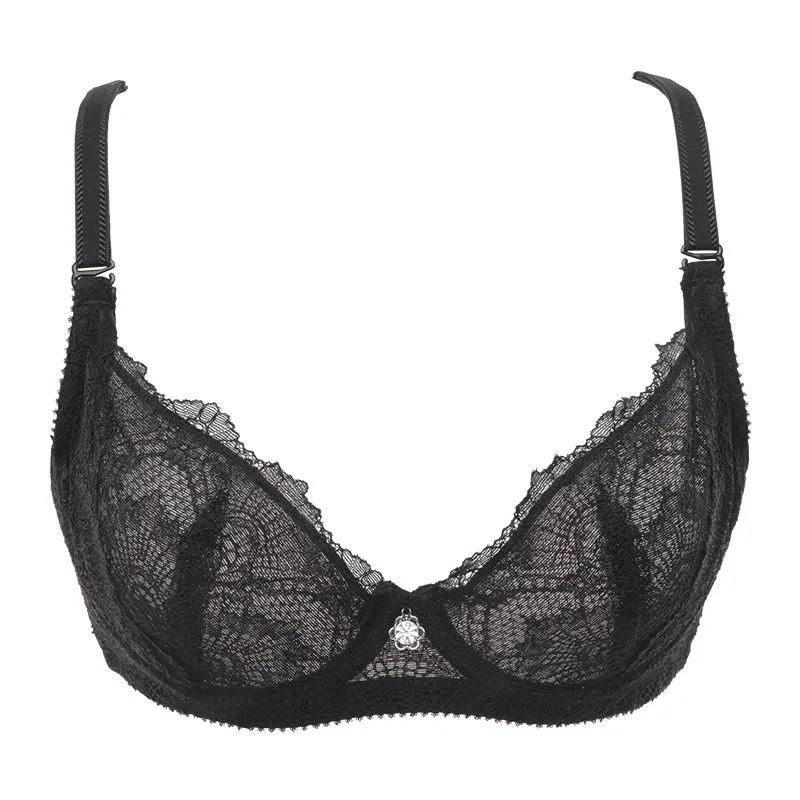 Women's Sexy Lace Underwear Ultra-thin Big Breasts Show Small Female Gathered Anti-sagging Adjustable Straps Beautiful Back Girl's Solid Brassiere
