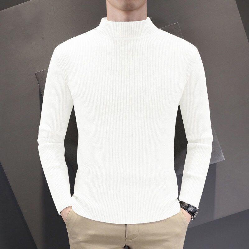 Men's Half Turtleneck Sweater Men's Thick Autumn and Winter Slim Sweater Korean Casual Pullover Mid-neck Knitted Bottoming Shirt