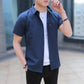 Oxford Cloth Shirt Men Tees Button Up Casual Undies Short Sleeve T-shirt Stretch Cardigan Male Clothing Solid Color Top Summer