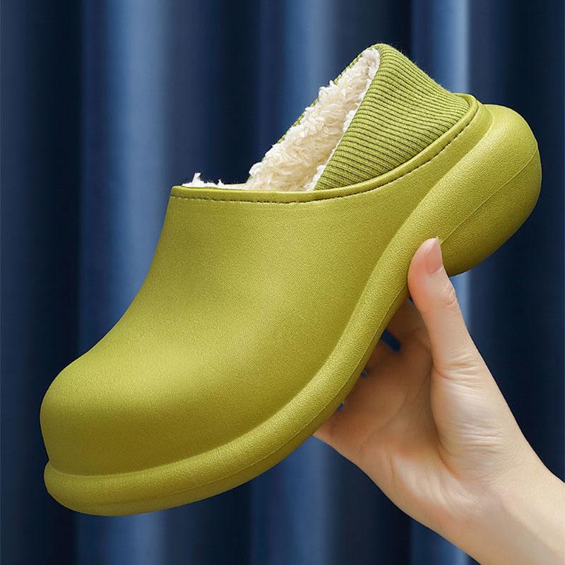 Waterproof Cotton Slippers for Women Winter Indoor and Outdoor Cute Plus Velvet Warm Shoes for Home Non-slip Wool Slippers