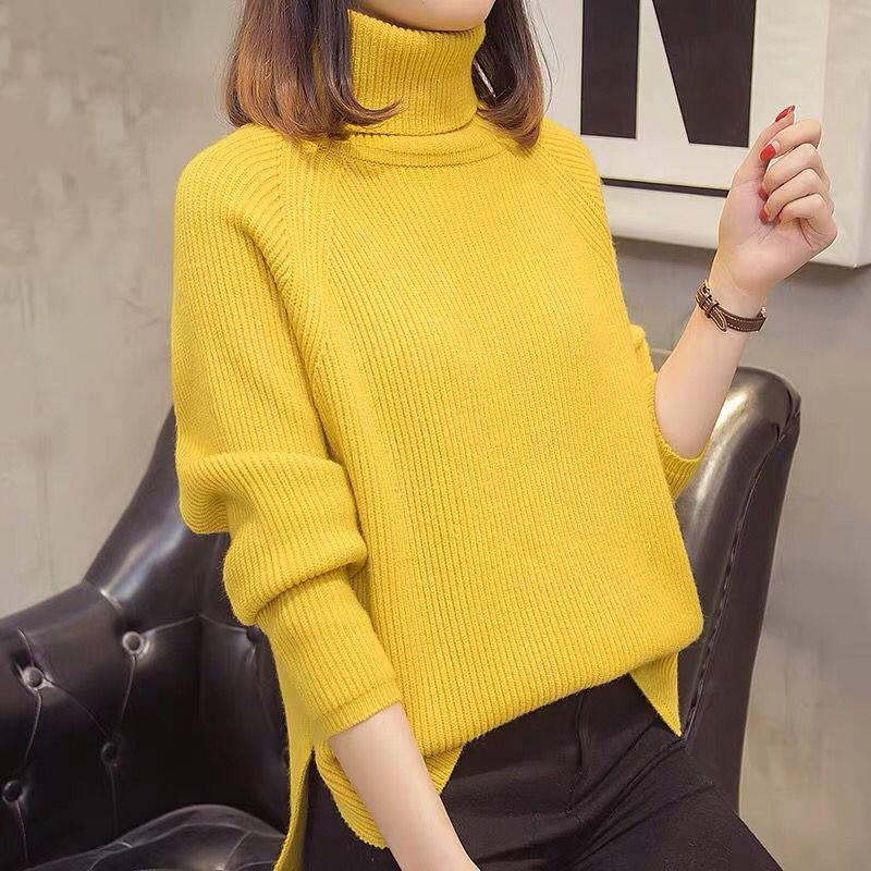 Pofulove Turtleneck Bottoming Shirt Women Winter Pullover Loose Sweater Thick Long-sleeved Bottoming