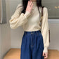 Winter Sweater Women Turtleneck Lantern Sleeve Solid Pullover Sweaters White Black Fall Fashion Knitted Tops Girl Jumpers