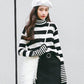 Turtleneck Bottoming Shirt Long-sleeved Slim Pullover Black and White Striped Short Sweater