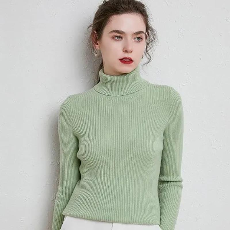 Turtleneck Pullover Sweaters Women Autumn Winter Casual Plus Size Knitted Jumper Solid Basic High Neck Tops