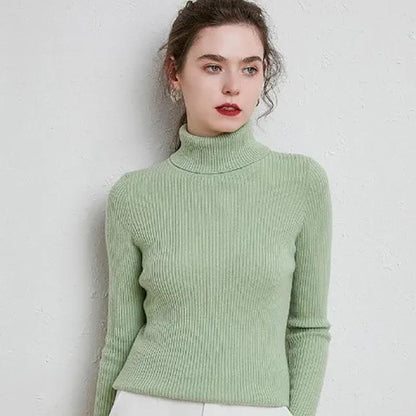 Turtleneck Pullover Sweaters Women Autumn Winter Casual Plus Size Knitted Jumper Solid Basic High Neck Tops