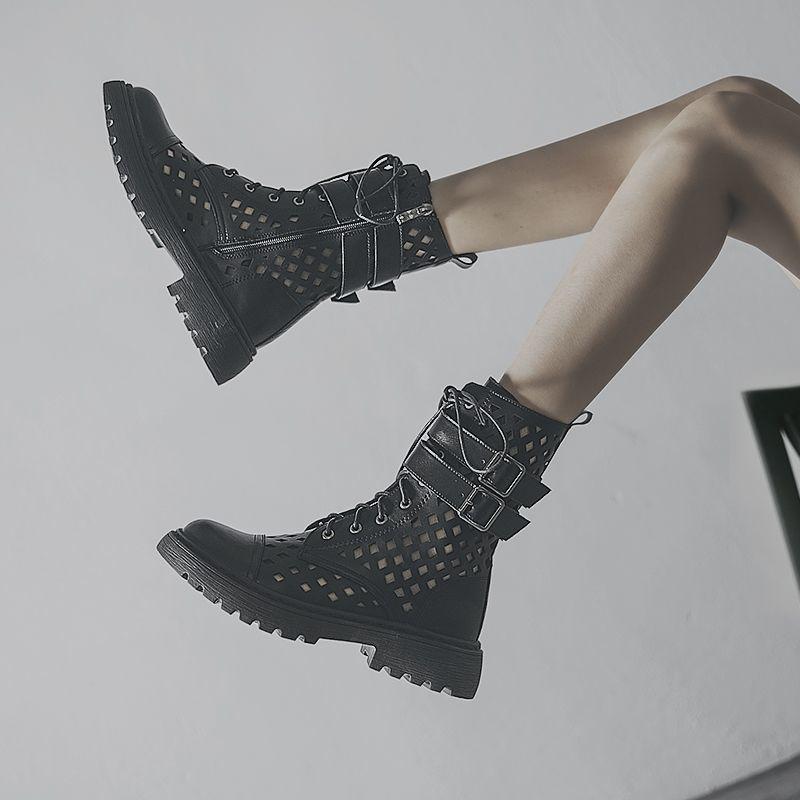 Medium Tube Martin Boots Thin Feet Hollow Female Boots Martin Boots Female Korean Version