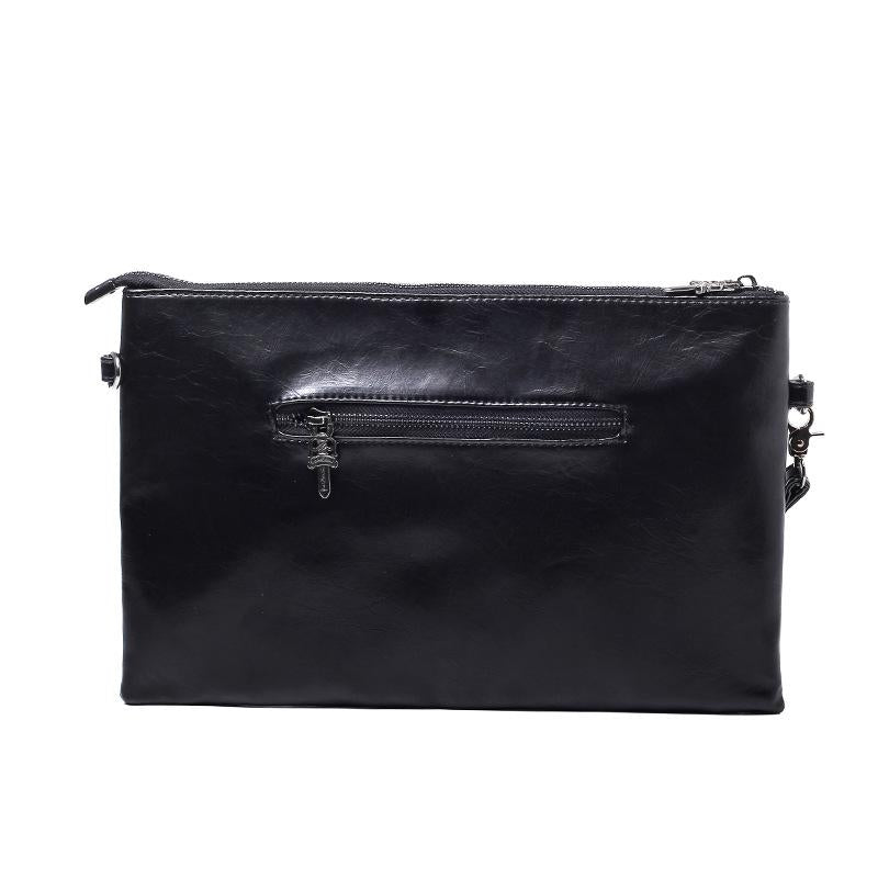 Fashion Business Briefcase Men Leather Black Rivet Zipper Stereotypes Handbag Computer Bag