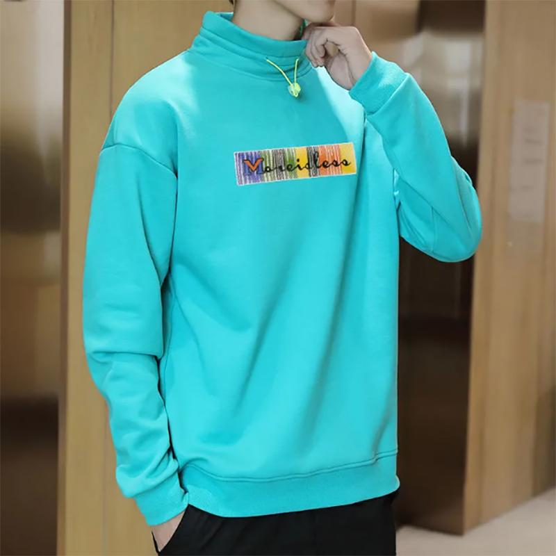 Plus Velvet Padded Sweater Men's Autumn Pure Cotton Half-high Neck Long-sleeved Sweatshirts