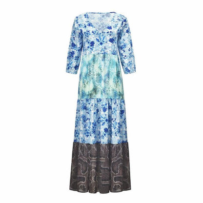 2019 Women Casual Chiffon Summer Boho Long Dress Floral Print V-neck Half Sleeve Loose