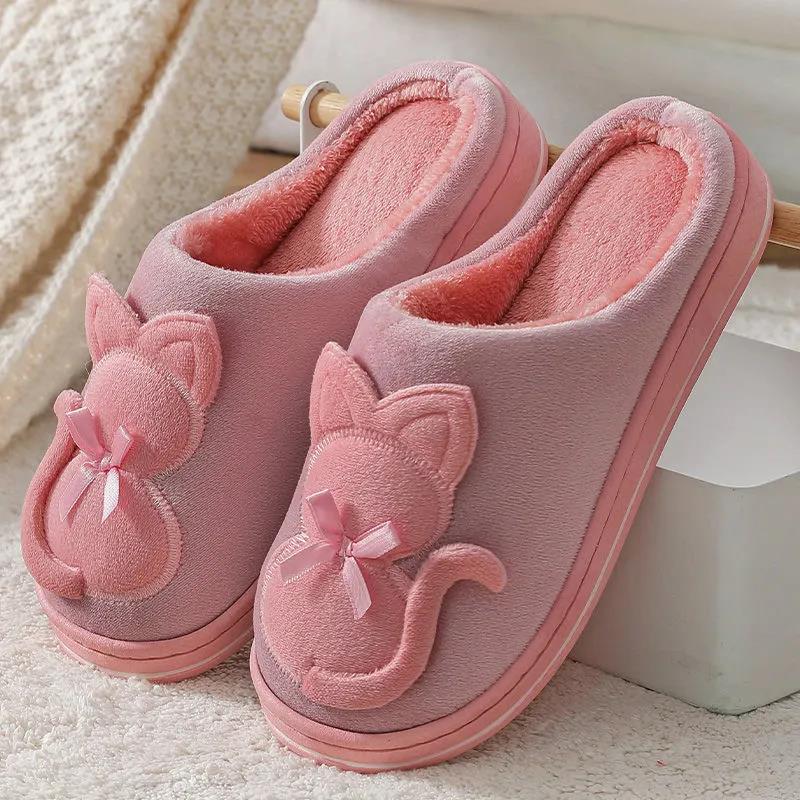 Men's and Women's Cotton Slippers Autumn and Winter Cute Cartoon Couple Bag with Indoor Fleece Warm Home Slippers