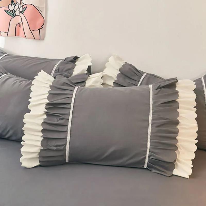 Two Solid Color Lace Pillowcases Skin-friendly Sanding Pillowcase Single and Double Children Pillowcase Inner Liner Cover