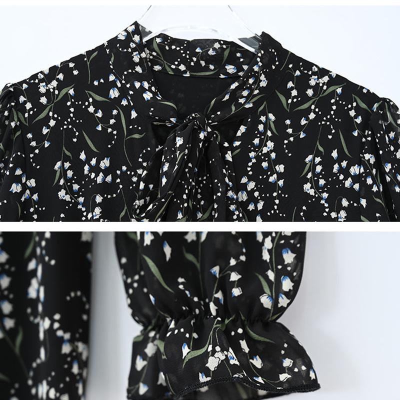 Chiffon Long Sleeve Dress Spring and Autumn Floral Chiffon Super Fairy Waist Beach Dress Long Skirt Fabric Lightweight Breathable