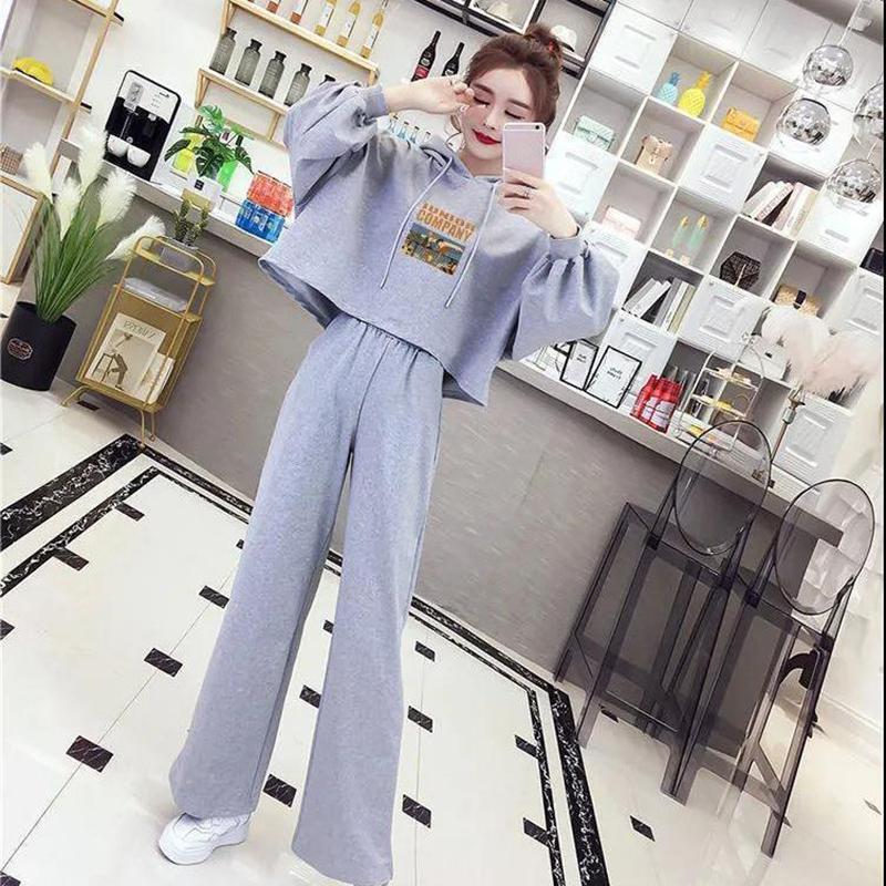 Hooded Long-sleeved Loose Warm Hoodie + Wide-leg Trousers Casual Two-piece Women's Thin Suit Is Simple Lightweight and Comfortable