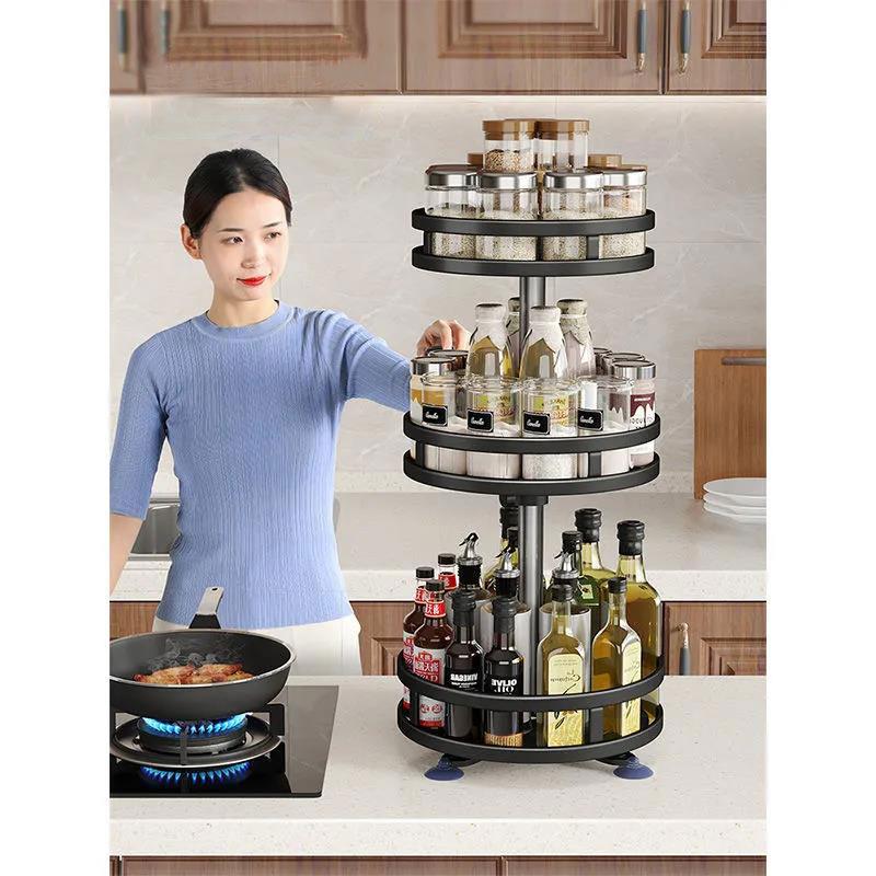 Multi-layer Spice Rack Kitchen Organizers Can Rotate Multi-function Corner Cabinet Countertop Bathroom Makeup Storage Shelf Closet Shelves Organizer