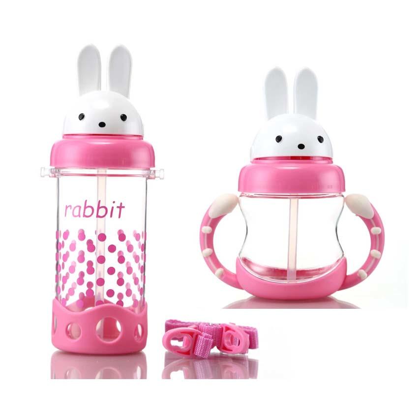 Wtempo High Quality 400ml Cartoon Kid Drinking Cup Straw Portable Rope Bpa Free Pp Children Feeding