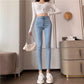 Women's High Waist Tight Elastic Pants Bag Hip Jeans Pencil Pants Students Slim and Tall Nine-point Pencil Pants