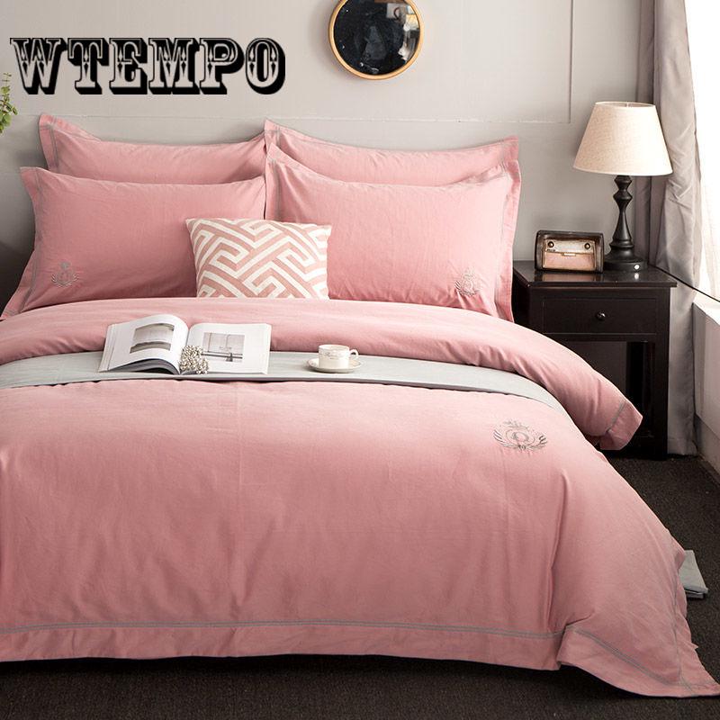 Blue Solid Color Bedding Set Duvet Cover Sets Linen Bed Sets Rose Include Bed Sheet