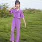 Girls' Set Summer Thin Korean Short Sleeve Pants Two Piece Set Bow Tie Ruffle Loose Suit Casual Wear
